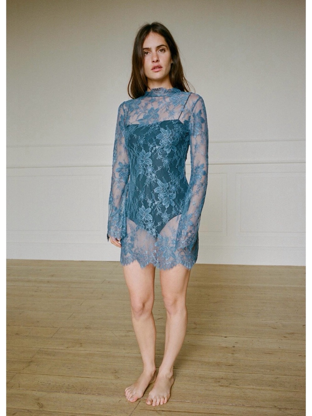 Zara Dusty Blue Lace Mini Dress